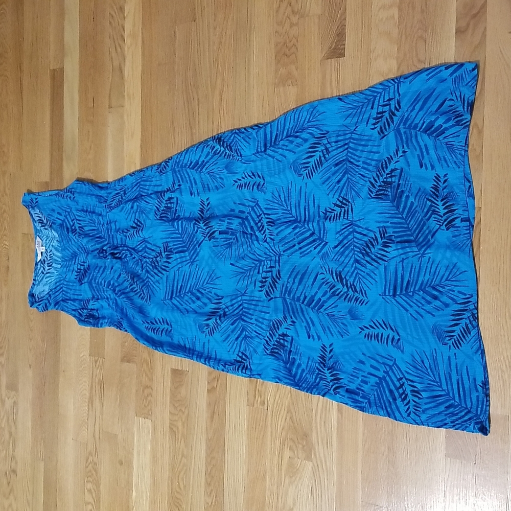 Vintage John Paul Richard Long Teal Leaf Print Dress M